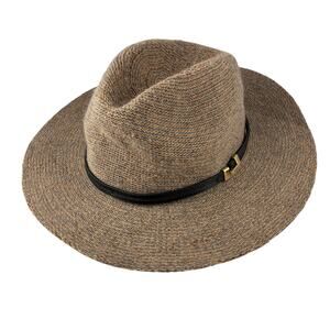 Vince Camuto Wool Blend Fedora Hat Wide Brim Western Brown Tan Black Band O/S